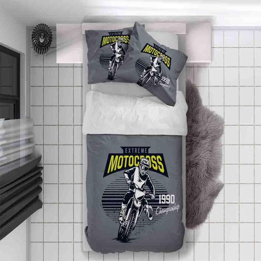 3D Grey Motorcycle Quilt Cover Set Bedding Set Pillowcases LQH A018