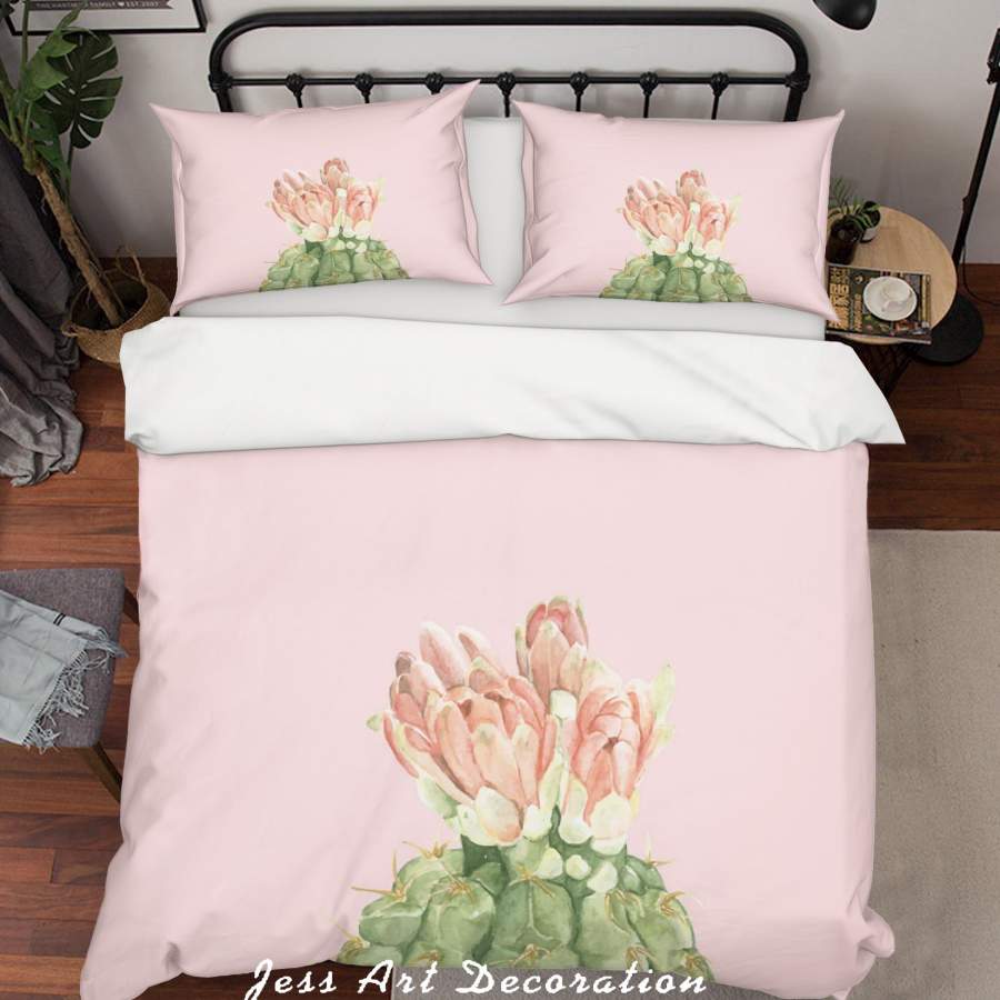 3D Pink Cactus Floral Quilt Cover Set Bedding Set Duvet Cover Pillowcases SF48