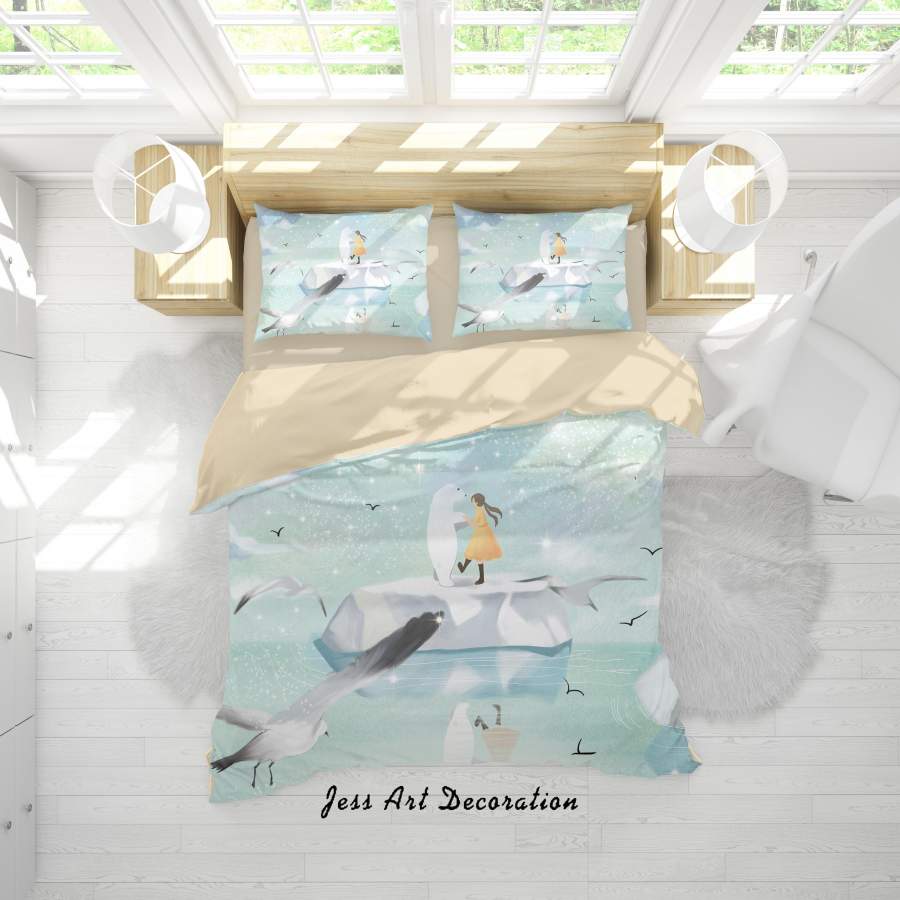 3D Cartoon Polar Bear Girl Quilt Cover Set Bedding Set Duvet Cover Pillowcases A545 LQH