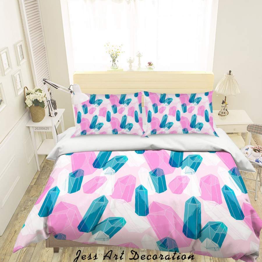 3D Pink Green Diamond Quilt Cover Set Bedding Set Duvet Cover Pillowcases SF12