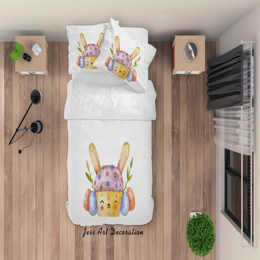 3D White Rabbit Cupcake Eggs Quilt Cover Set Bedding Set Duvet Cover Pillowcases SF89