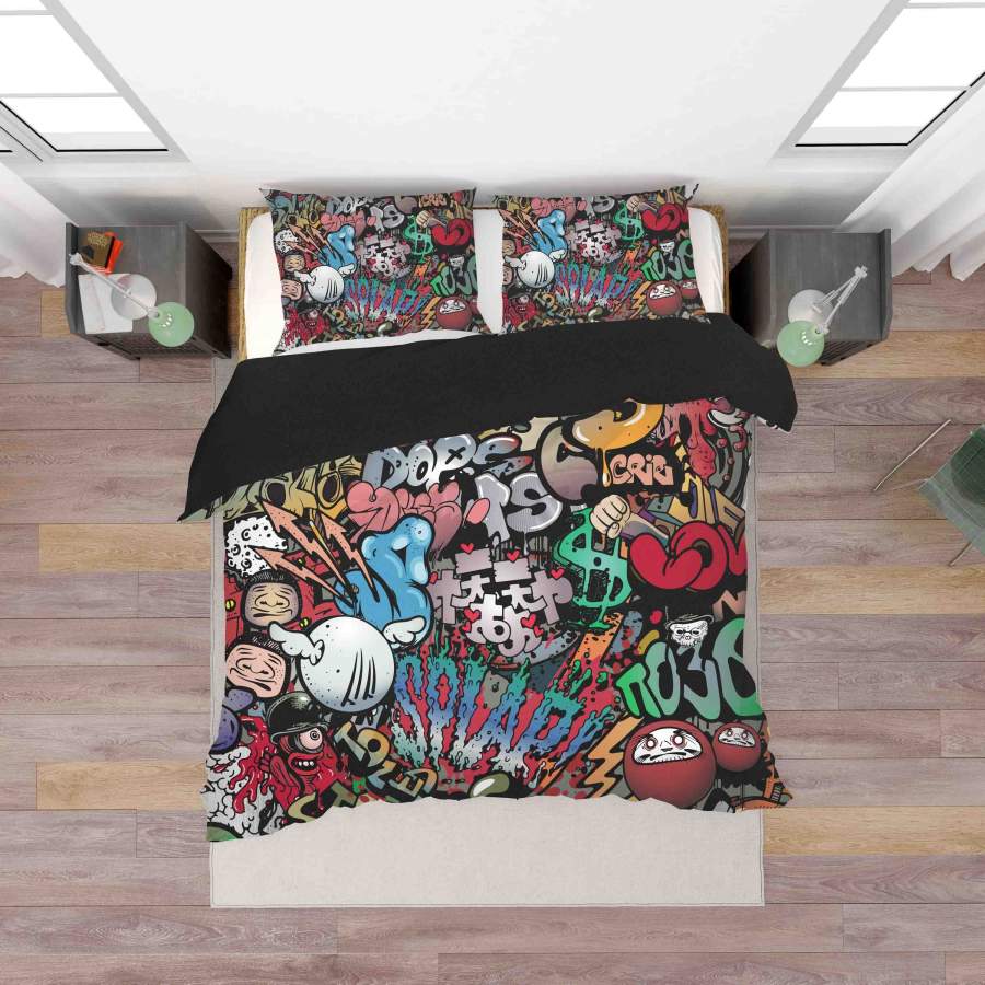 3D Cartoon Graffiti Quilt Cover Set Bedding Set Duvet Cover Pillowcases SF084