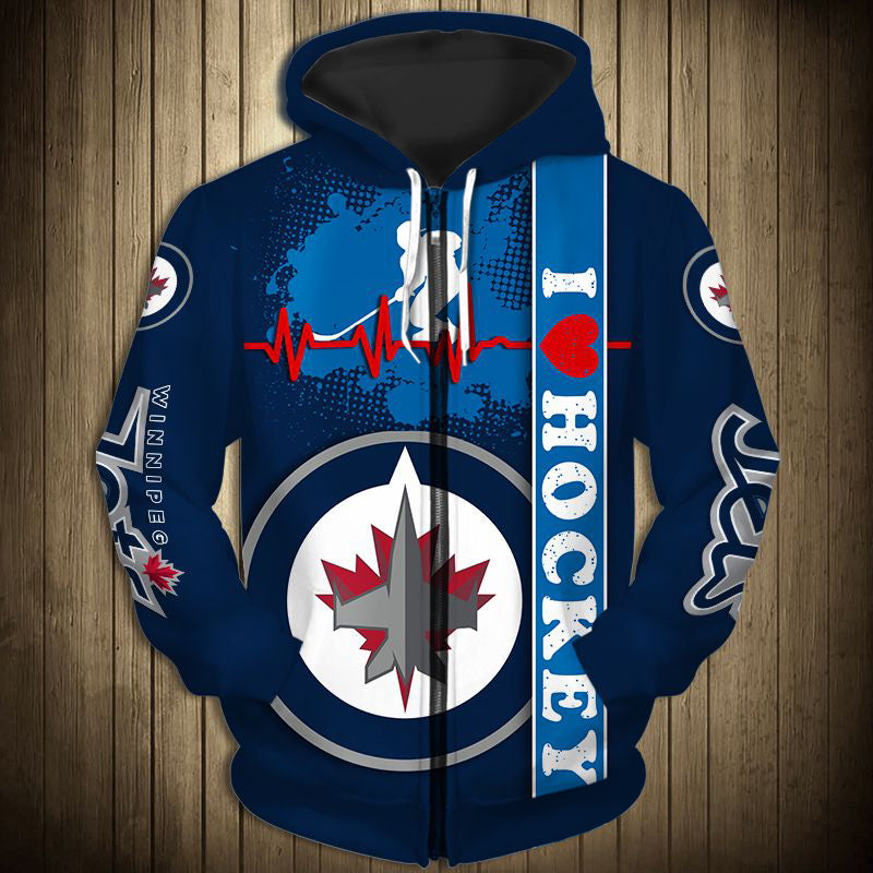 Winnipeg Jets Zip Up Hoodie Heart Beats