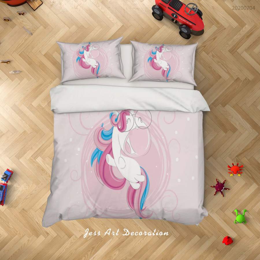 3D Pink Unicorn Quilt Cover Set Bedding Set Duvet Cover Pillowcases SF05