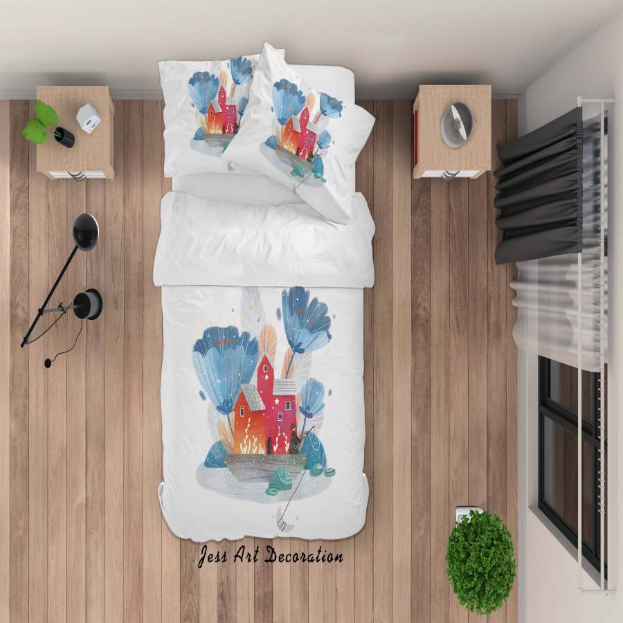 3D Blue Flower House Painting Quilt Cover Set Bedding Set Duvet Cover Pillowcases A503 LQH