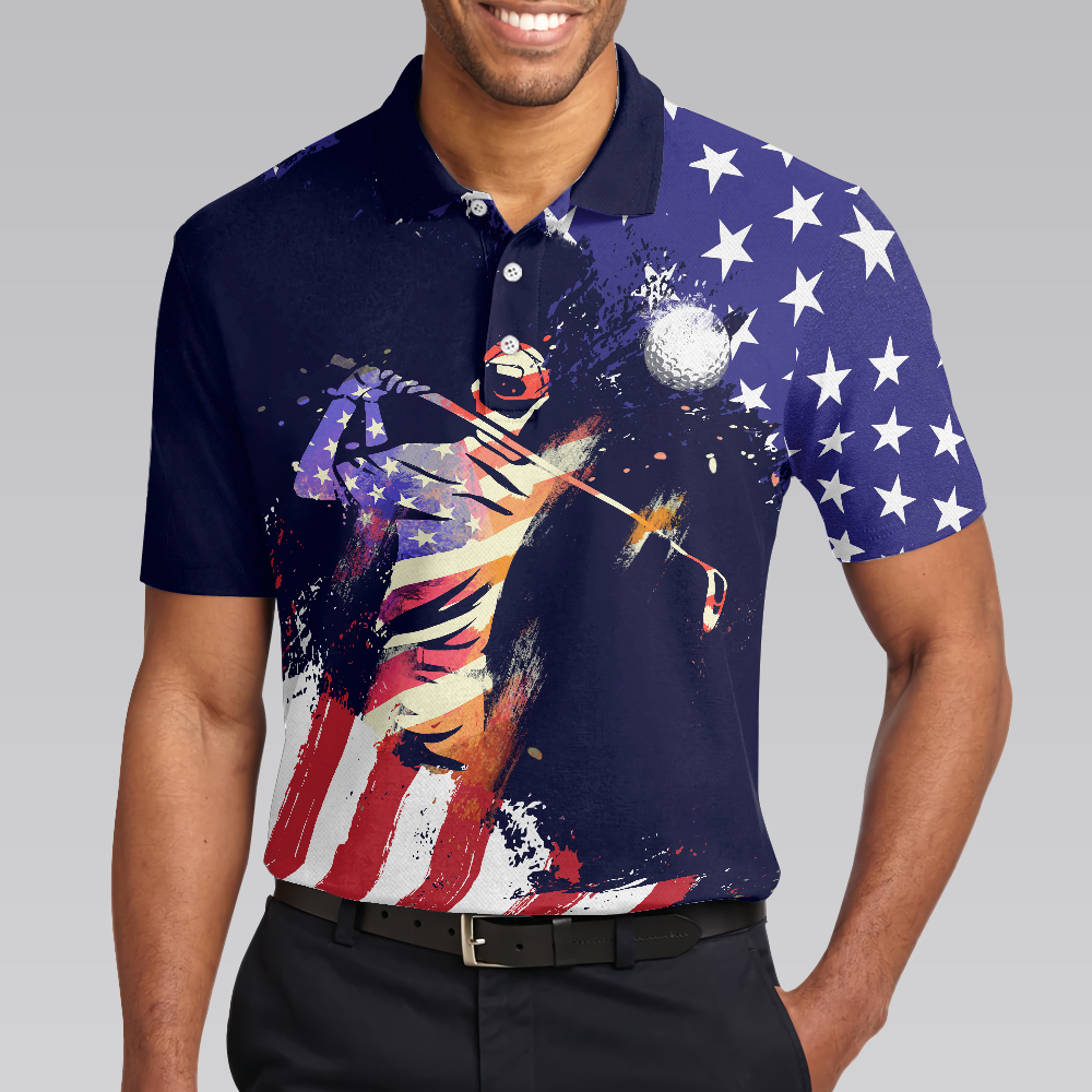 American Flag With Abstract Golf Swing Men Polo Shirt