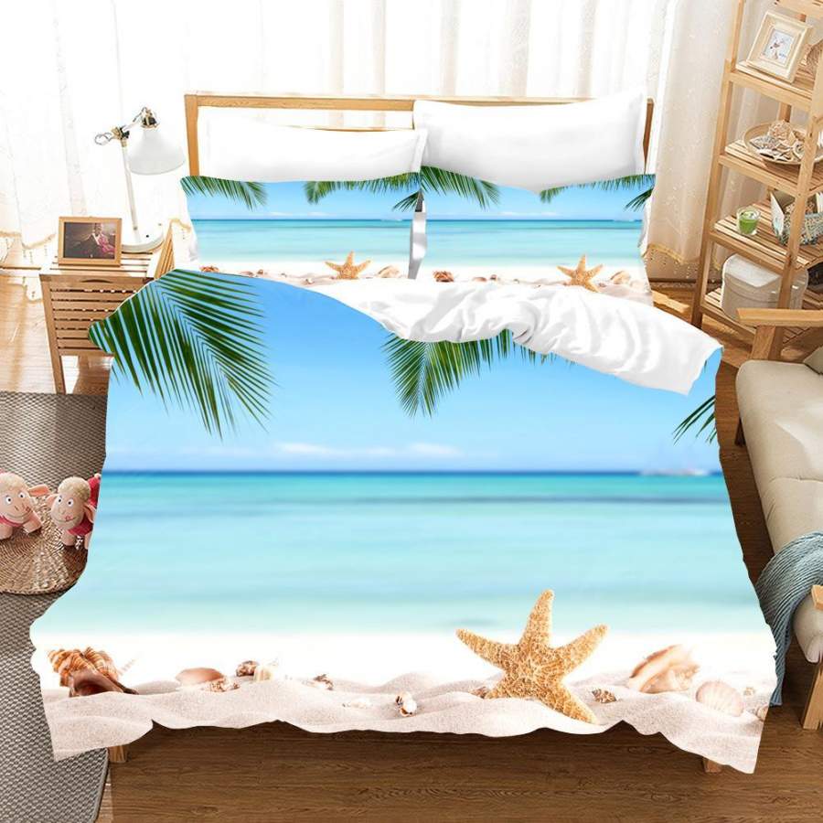 3D Blue Sea Beach Starfish Quilt Cover Set Bedding Set Pillowcases 45