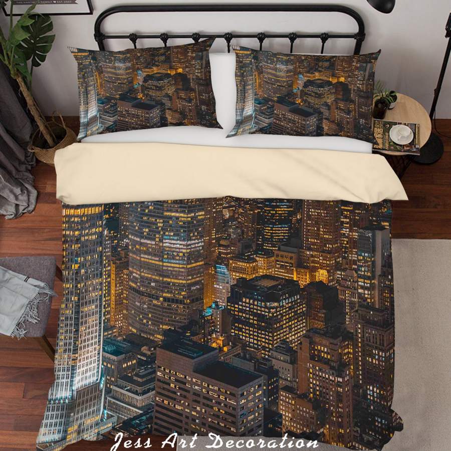 3D City Night Scene Quilt Cover Set Bedding Set Duvet Cover Pillowcases A004 LQH