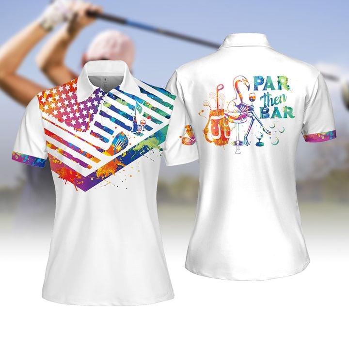 Watercolor Par Then Bar Flamingo V2 Women Golf Polo Shirt