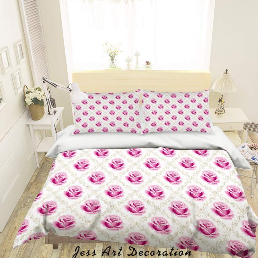 3D Pink Floral Diamond Lattice Quilt Cover Set Bedding Set Duvet Cover Pillowcases SF67