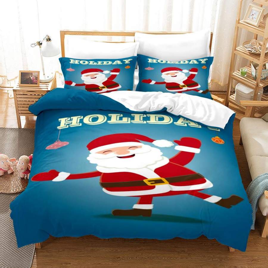 3D Santa Claus Blue Quilt Cover Set Bedding Set Duvet Cover Pillowcases A614 LQH