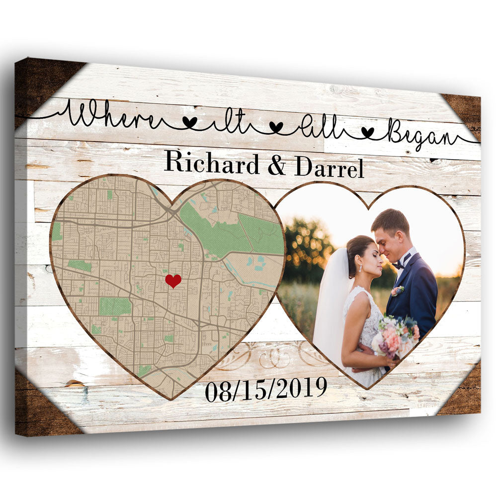 Where It All Began Anniversary Couple Map Personalized Photo Canvas