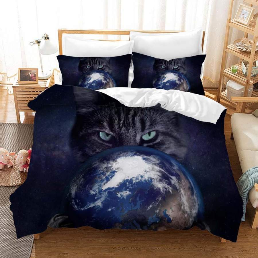 3D Earth Cat Quilt Cover Set Bedding Set Pillowcases 184