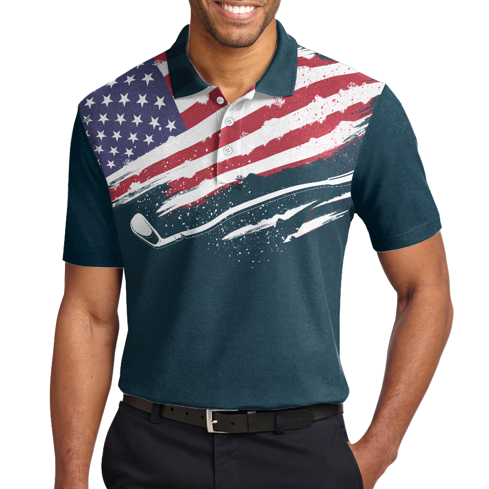 American Flag, Dark Navy Eat Sleep Golf Repeat Polo Shirt