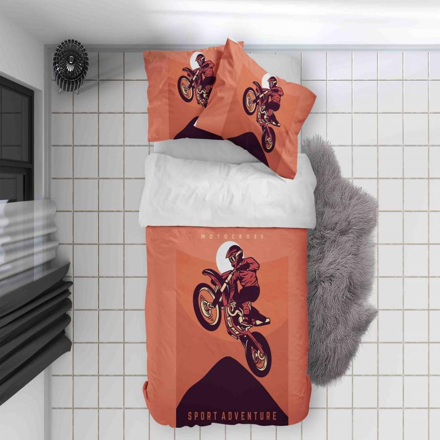 3D Motocross Orange Quilt Cover Set Bedding Set Pillowcases LQH A040