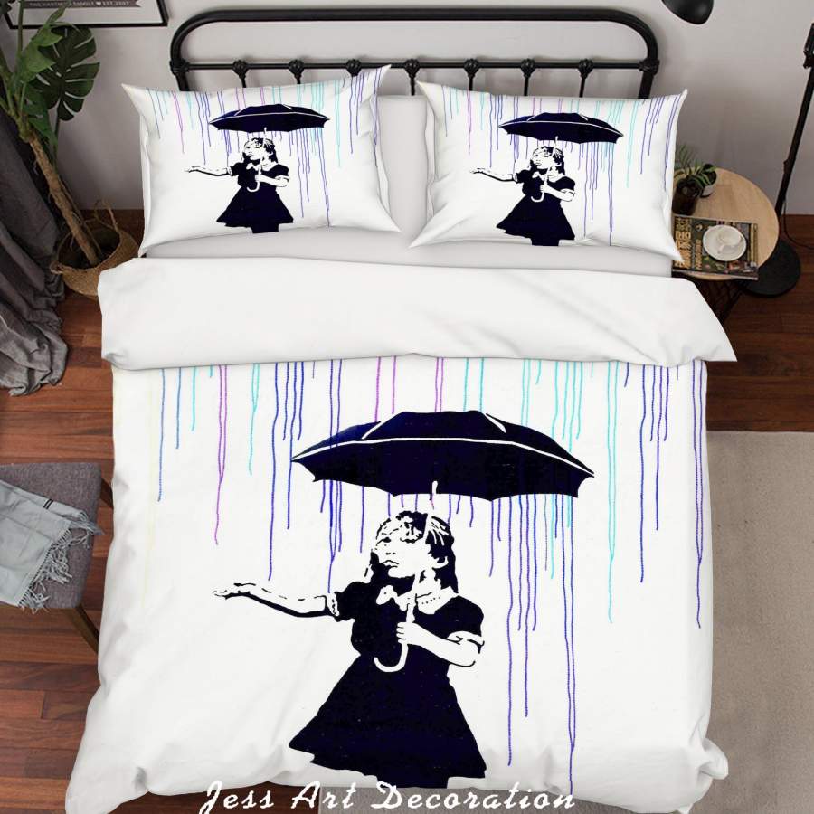 3D Banksy Umbrella girl Color Rain Quilt Cover Set Bedding Set Duvet Cover Pillowcases  ZY D63