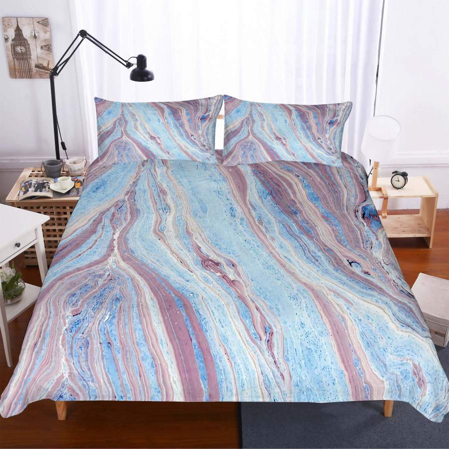 3D Blue-tones  Marble texture Set Quilt Cover Quilt Duvet Cover  Pillowcases Personalized  Bedding Queen  King  Full  Double 3 Pcs