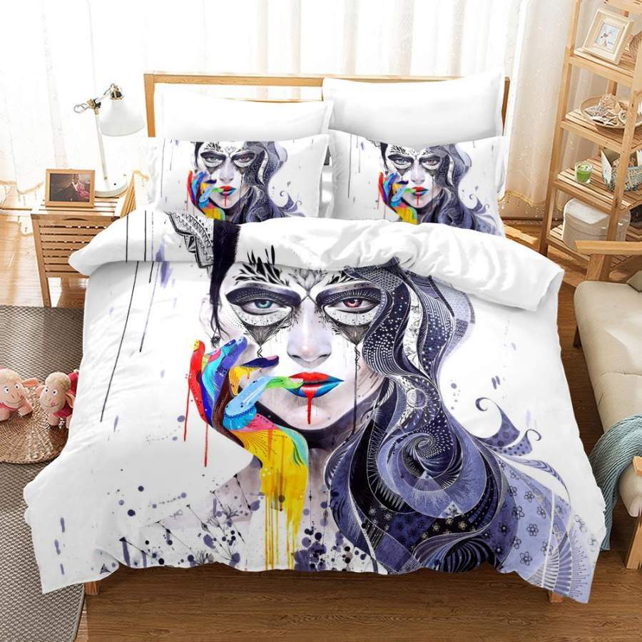 3D Colorful Woman Quilt Cover Set Bedding Set Duvet Cover Pillowcases A431 LQH