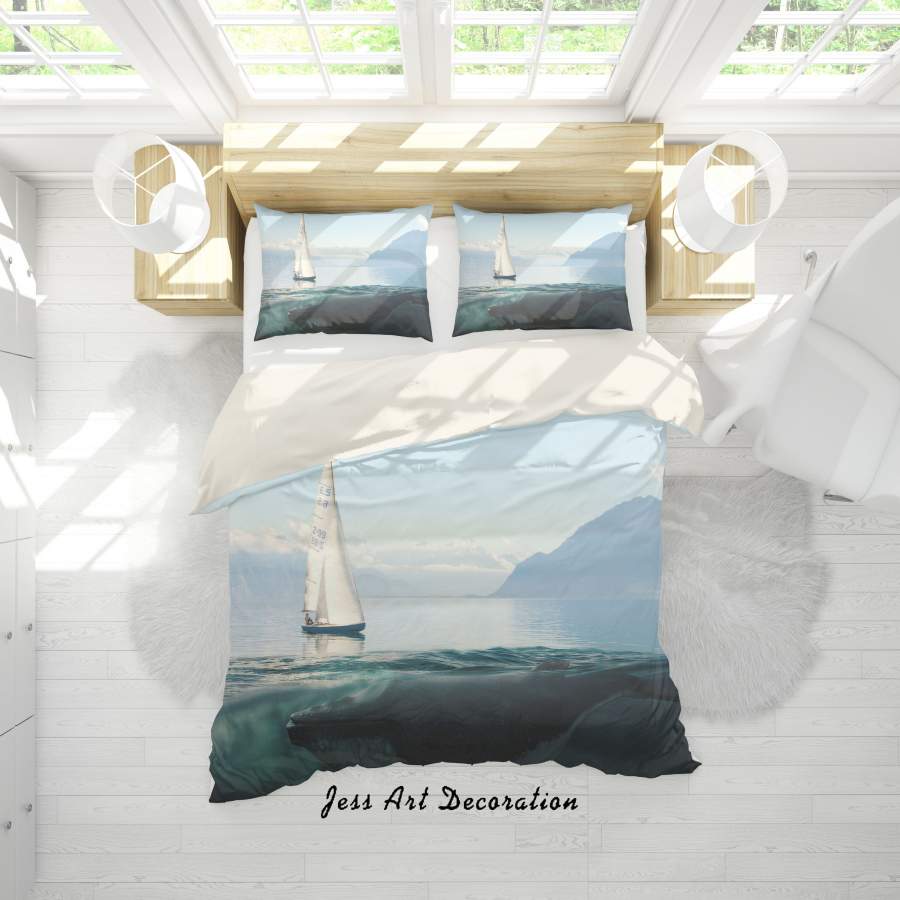 3D Ocean Sailing Scenery Quilt Cover Set Bedding Set Duvet Cover Pillowcases A148 LQH