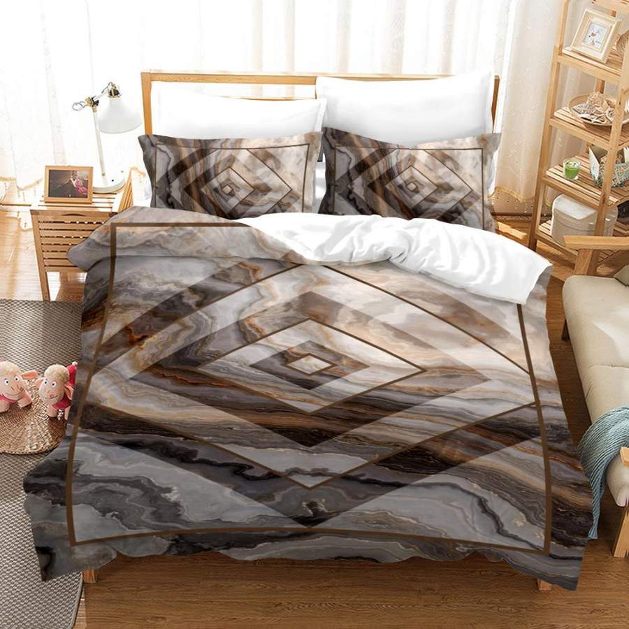 3D Brown Diamond Geometric Marble Quilt Cover Set Bedding Set Duvet Cover Pillowcases A417 LQH