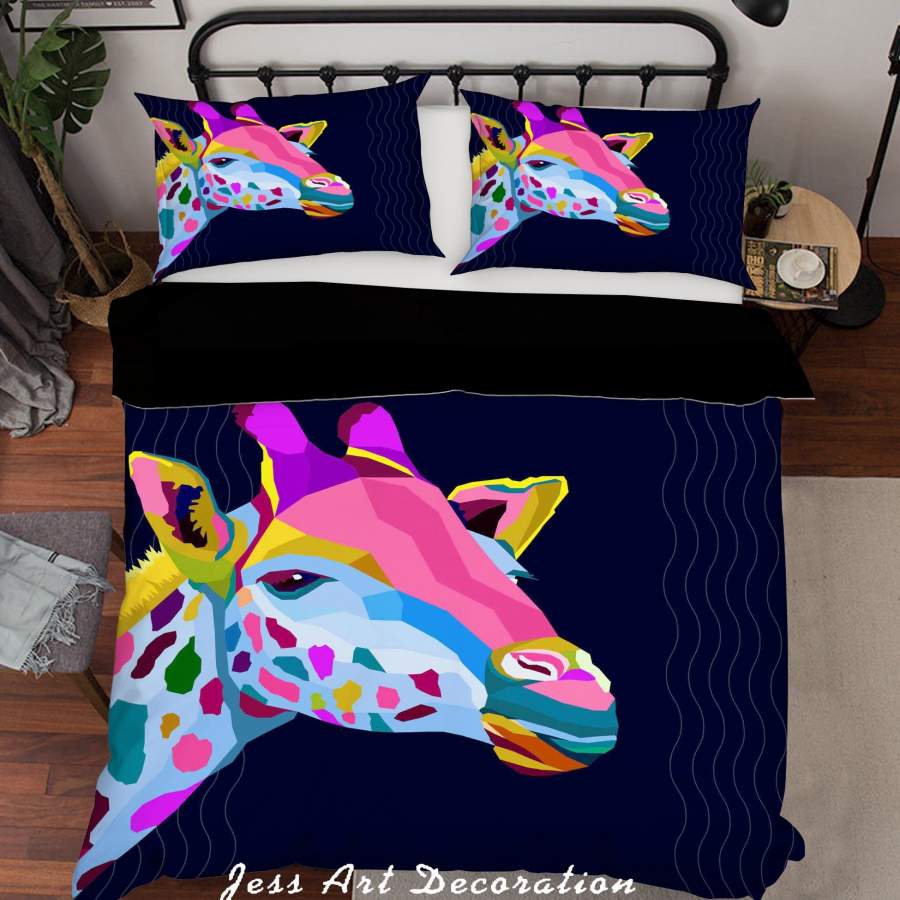 3D Hand drawing Animals Color Giraff Quilt Cover Set Bedding Set Pillowcasesn 48