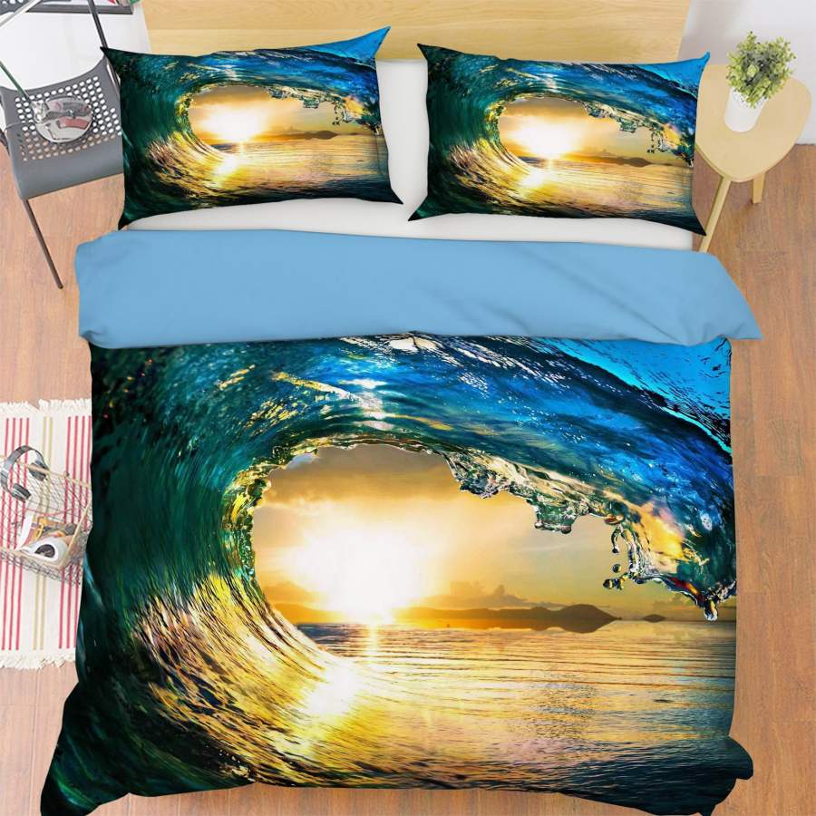 3D Blue Sea Wave Sunlight Quilt Cover Set Bedding Set Pillowcases 94