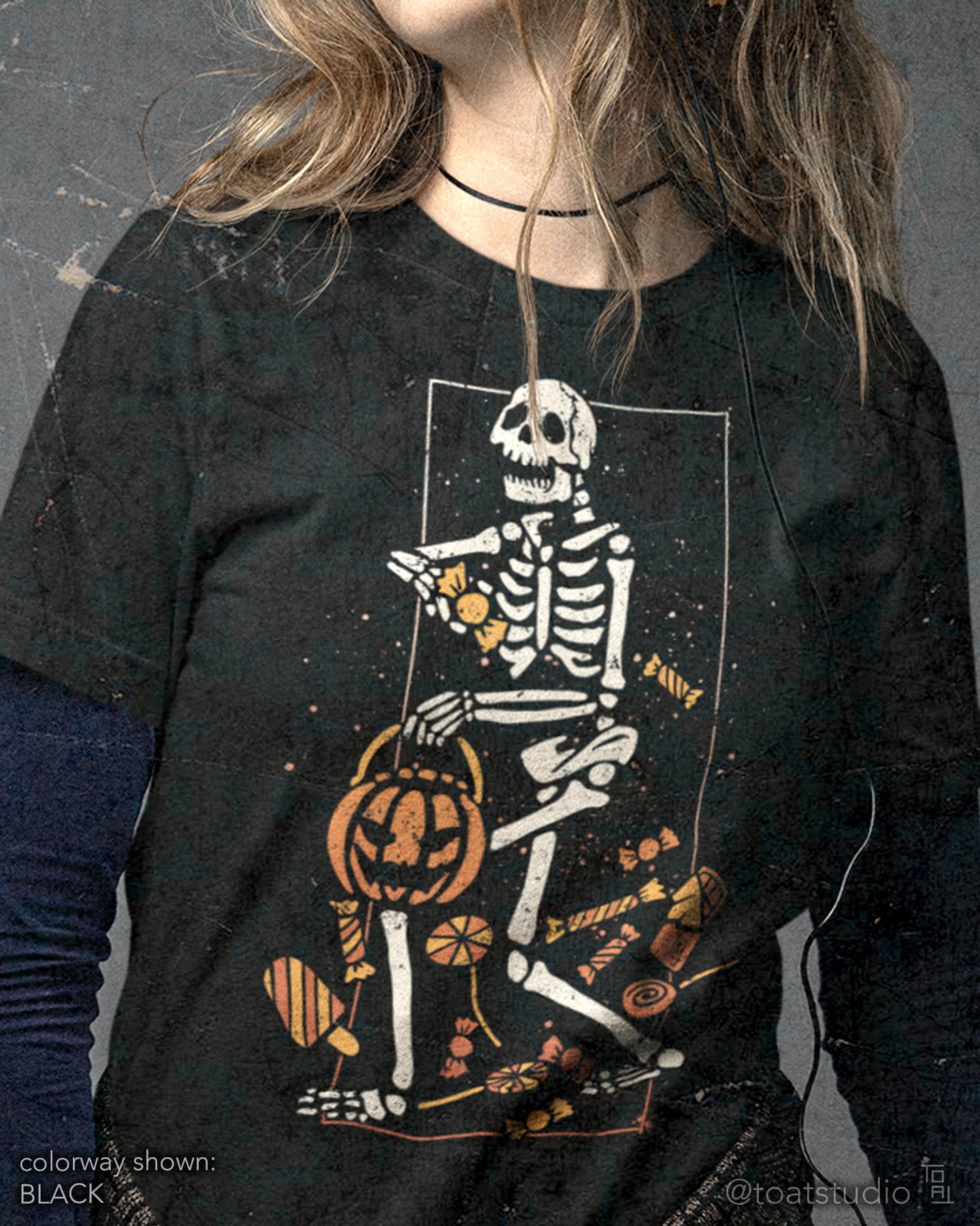 Trick or Treat Skeleton Unisex T-shirt, Funny Halloween Skeleton, Spooky Skull Candy, Halloween Grunge, Jack o Lantern Candy, Fall Pumpkin