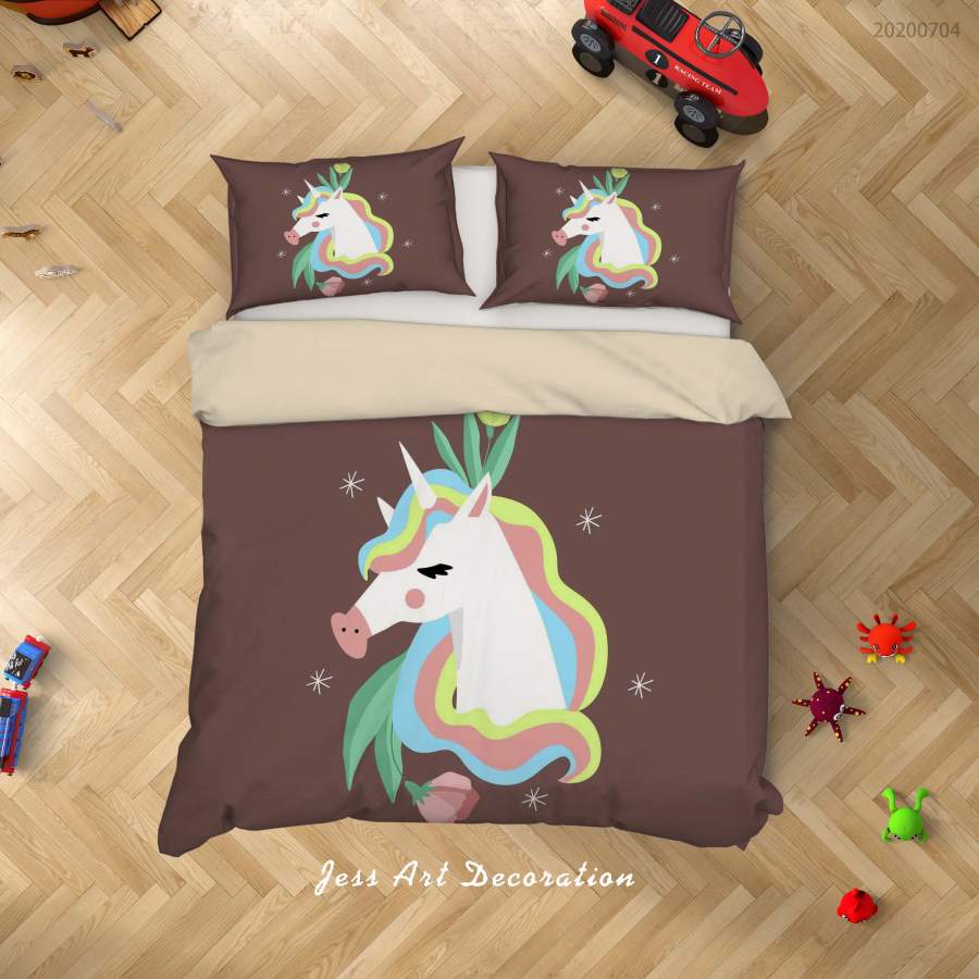 3D Khaki Unicorn Quilt Cover Set Bedding Set Duvet Cover Pillowcases SF228