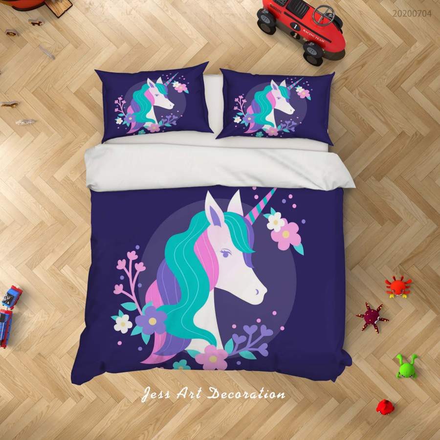 3D Floral Unicorn Quilt Cover Set Bedding Set Duvet Cover Pillowcases SF265