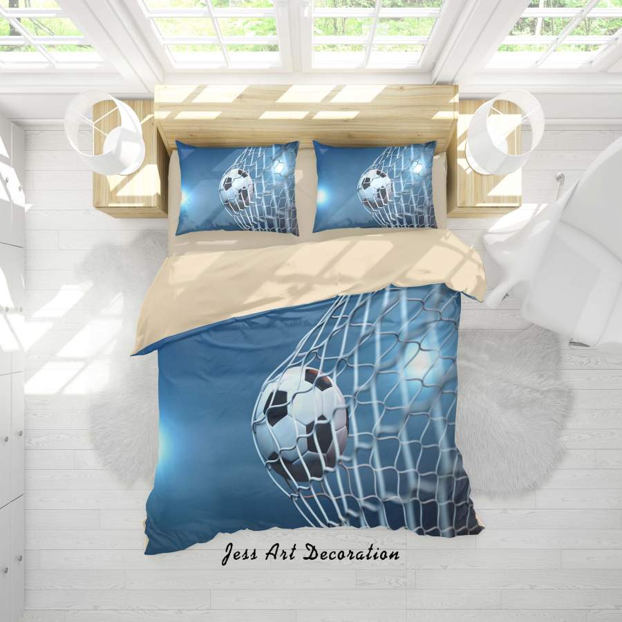 3D Blue Football Soccer Goal Quilt Cover Set Bedding Set Duvet Cover Pillowcases SF20