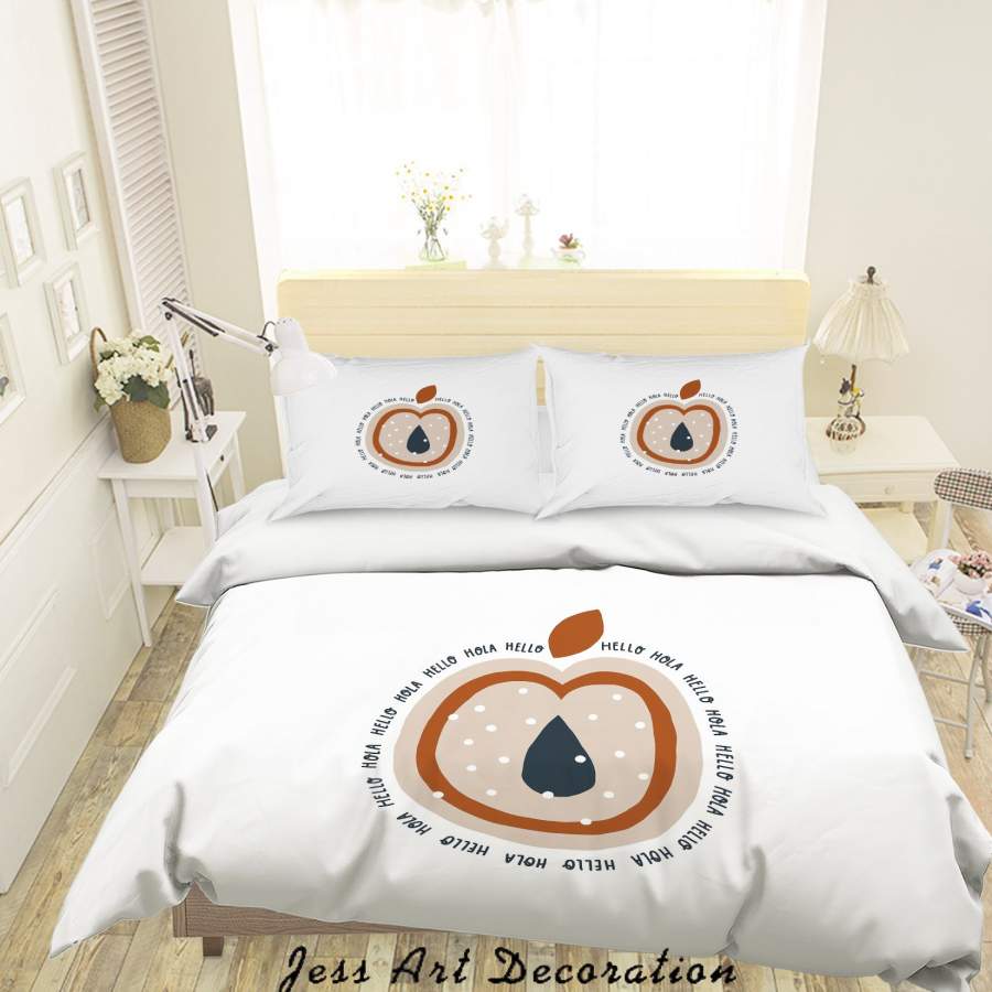 3D White Apple Quilt Cover Set Bedding Set Duvet Cover Pillowcases SF72