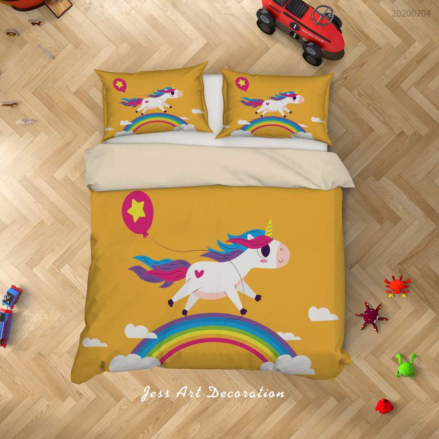 3D Yellow Rainbow Unicorn Quilt Cover Set Bedding Set Duvet Cover Pillowcases SF190