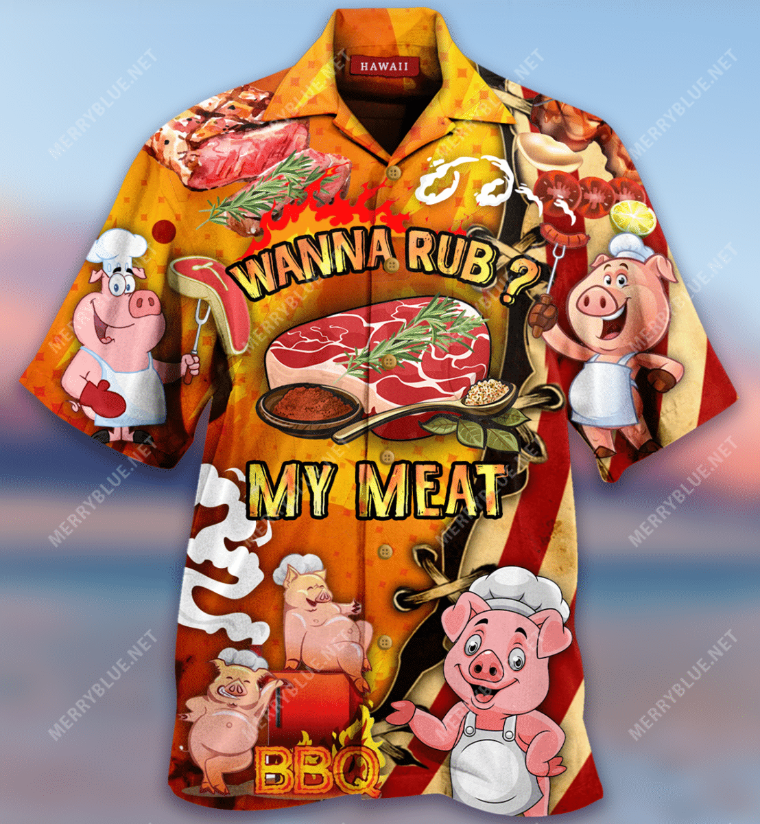 Wanna Rub My Meat Funny Barbecue Hawaiian Shirt