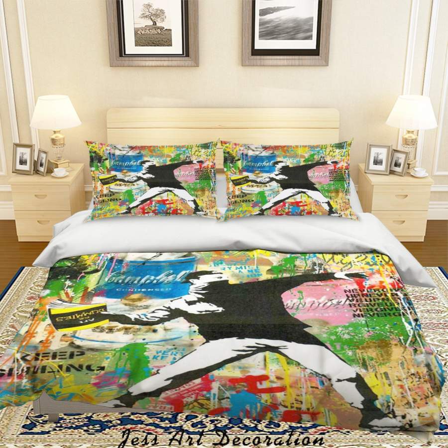 3D  Banksy Thrower Colorized Quilt Cover Set Bedding Set Duvet Cover Pillowcases  ZY D97