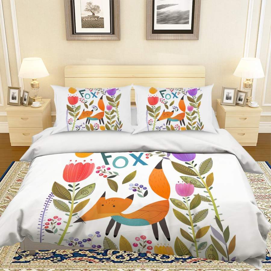 3D Cartoon Fox Flower Quilt Cover Set Bedding Set Pillowcases 51