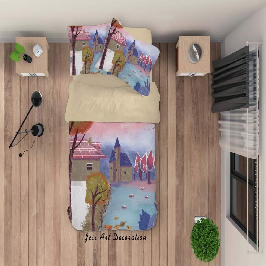 3D River Tree House Painting Quilt Cover Set Bedding Set Duvet Cover Pillowcases A429 LQH