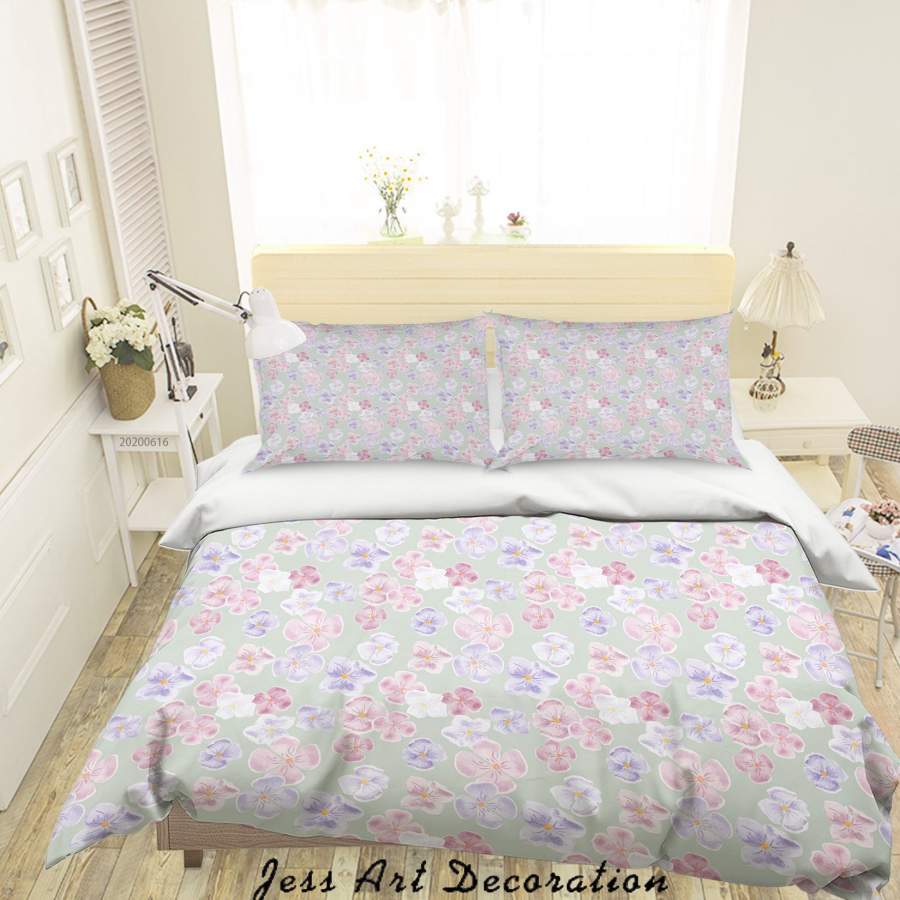 3D Green Pink Blue Floral Quilt Cover Set Bedding Set Duvet Cover Pillowcases SF