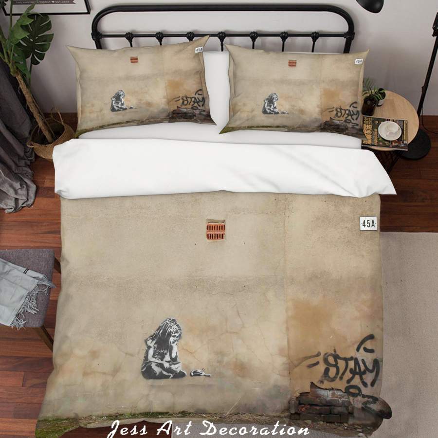 3D Banksy Mural Alone Girl Quilt Cover Set Bedding Set Duvet Cover Pillowcases  ZY D89