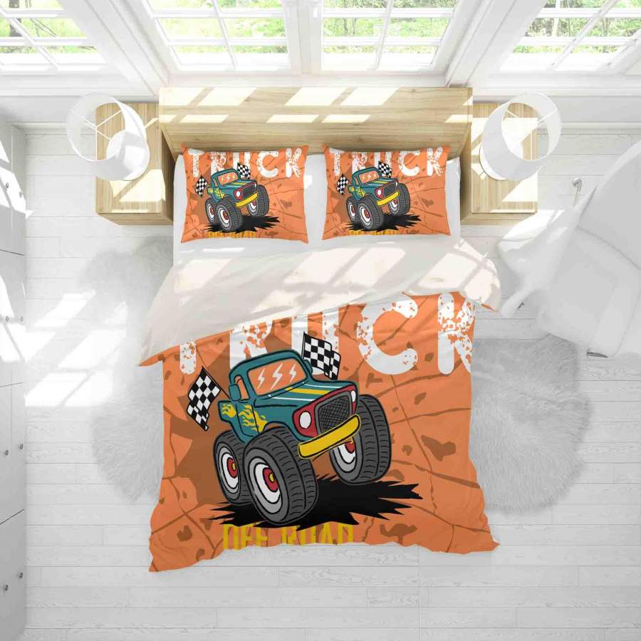 3D Orange Monster Truck Quilt Cover Set Bedding Set Pillowcases LQH A028