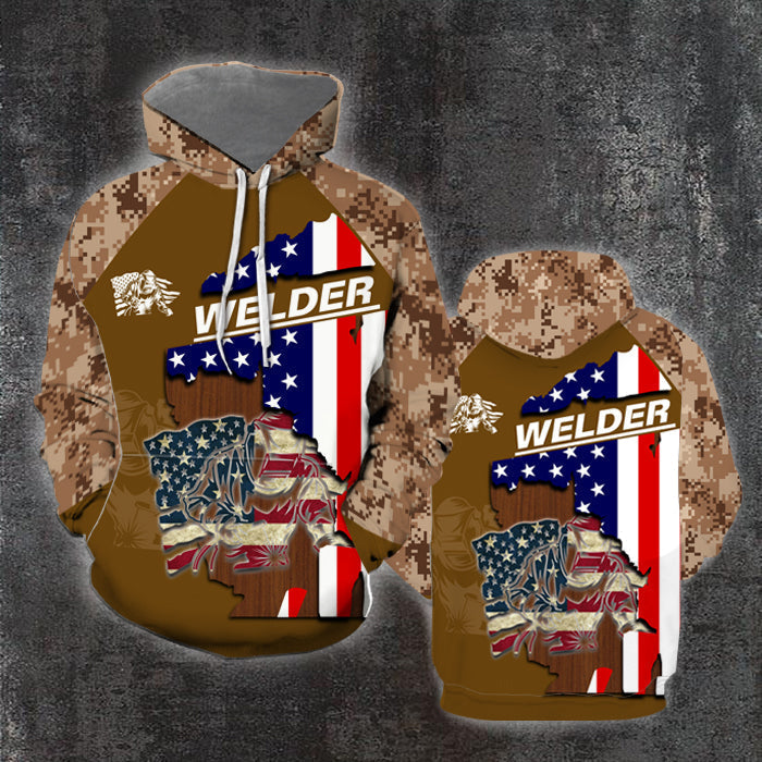 Welder Us Flag Hoodie For Men And Women