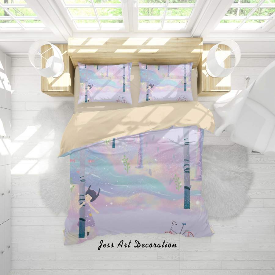 3D Purple Forest Girl Painting Quilt Cover Set Bedding Set Duvet Cover Pillowcases A494 LQH