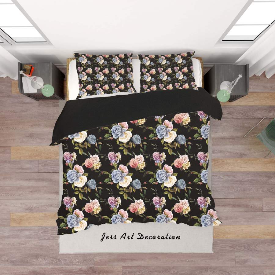 3D Black Flowers Quilt Cover Set Bedding Set Duvet Cover Pillowcases SF08