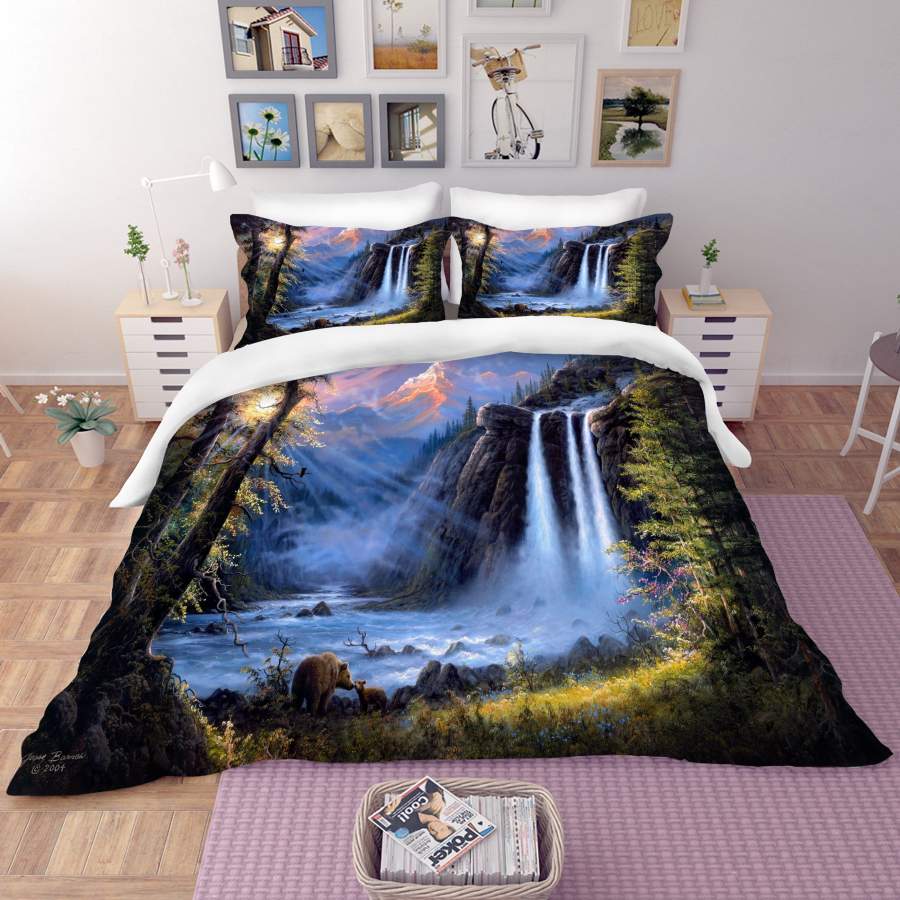 3D Forest Waterfall Quilt Cover Set Bedding Set Pillowcases 67