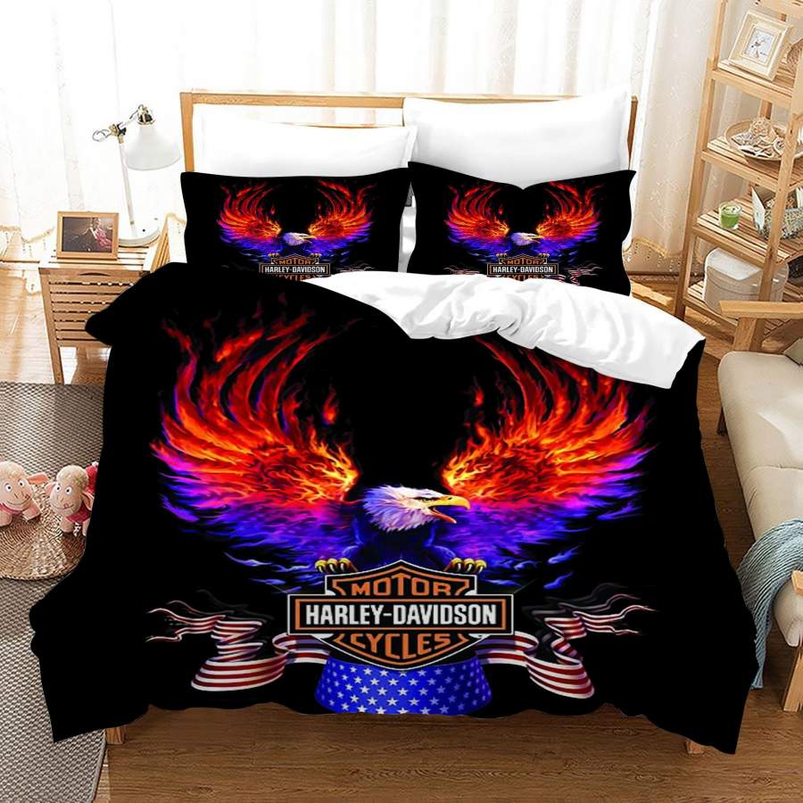 3D Eagle Harley Motor Quilt Cover Set Bedding Set Duvet Cover Pillowcases SF76