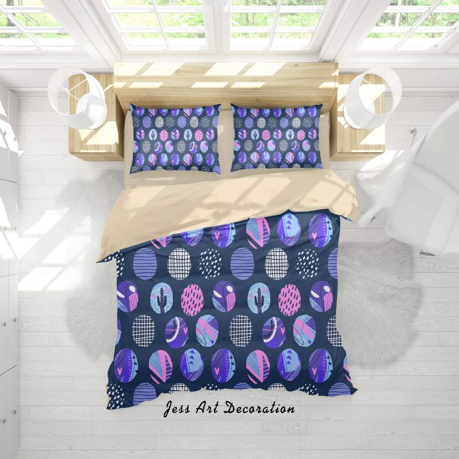 3D Blue Oval Pattern Quilt Cover Set Bedding Set Duvet Cover Pillowcases SF23