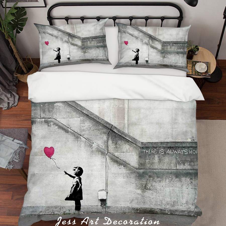 3D Banksy Alone Girl Red Balloon Quilt Cover Set Bedding Set Duvet Cover Pillowcases  ZY D75