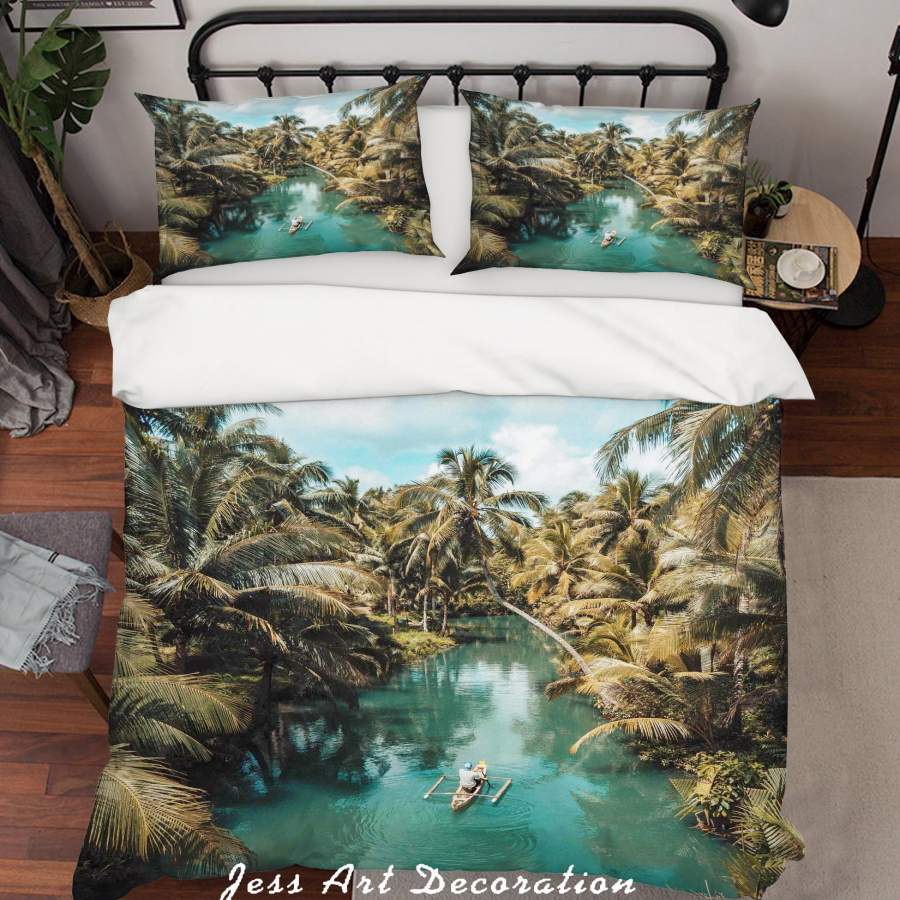 3D Lake Coconut Tree Quilt Cover Set Bedding Set Duvet Cover Pillowcases LQH A158