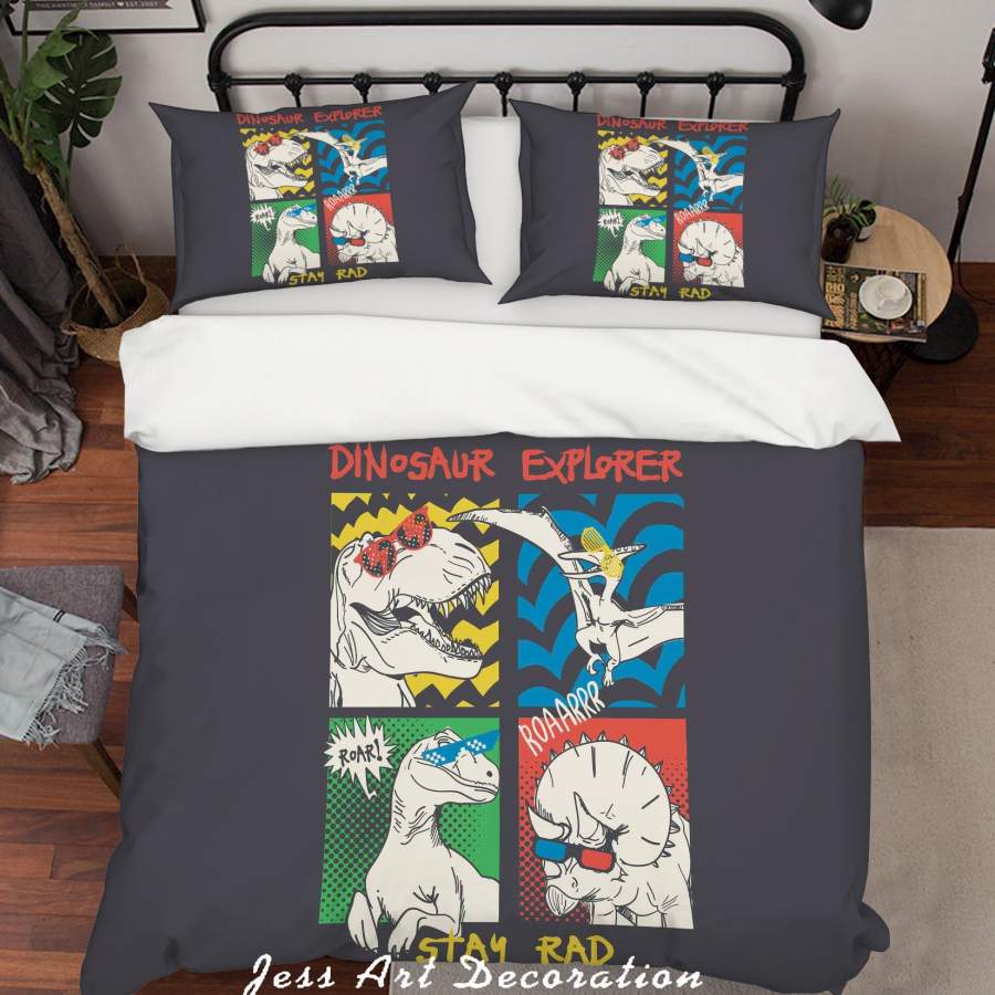 3D Cartoon Dinosaur Black Quilt Cover Set Bedding Set Pillowcases 29