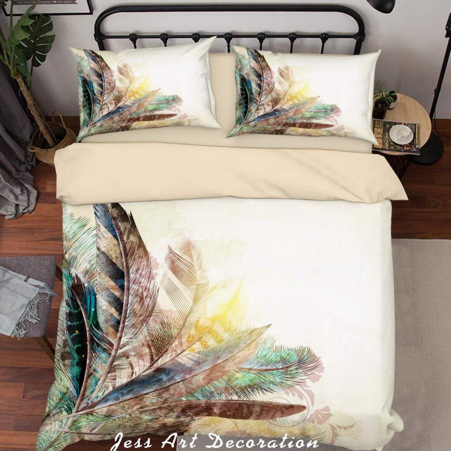 3D Feather Quilt Cover Set Bedding Set Duvet Cover Pillowcases SF84