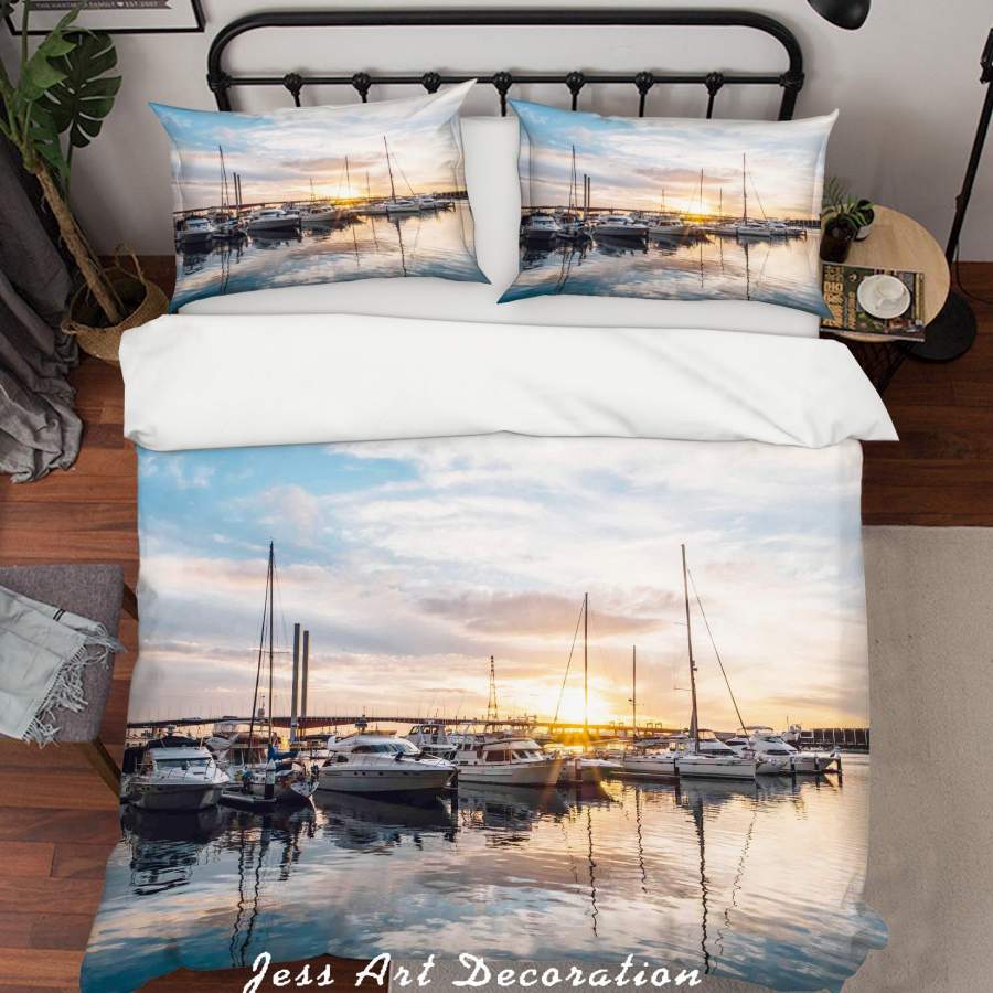 3D Bridge Yacht Harbor Quilt Cover Set Bedding Set Duvet Cover Pillowcases SF86